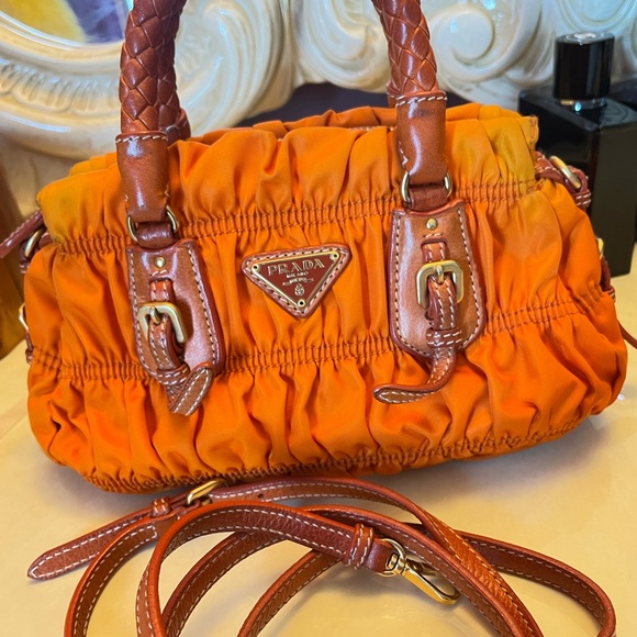 Mini Prada handbag made of orange fabric, - Picture 1 of 13